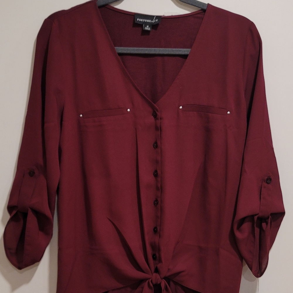 Burgundy Front Tie Top